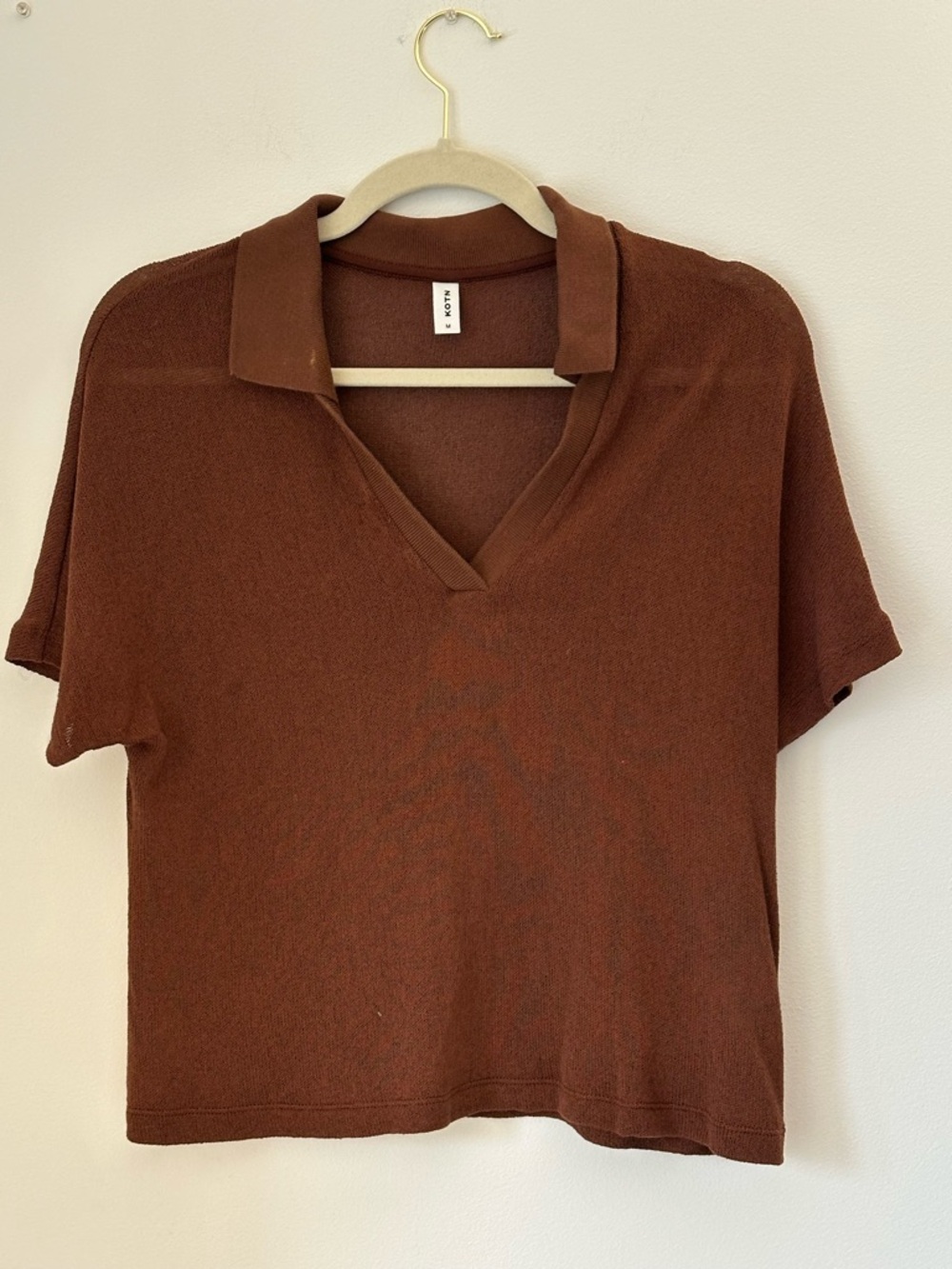 KOTN Brown Cropped Polo Top 100% Organic Cotton Short Sleeve Size M
